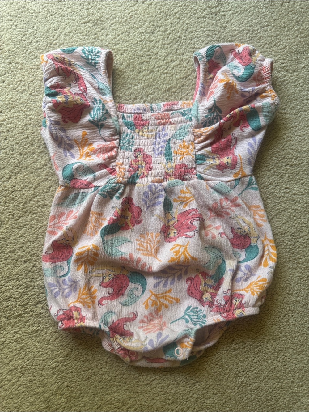 Disney Baby Little Mermaid Ariel Bubble Romper 12M Smocked Ruffle One Piece